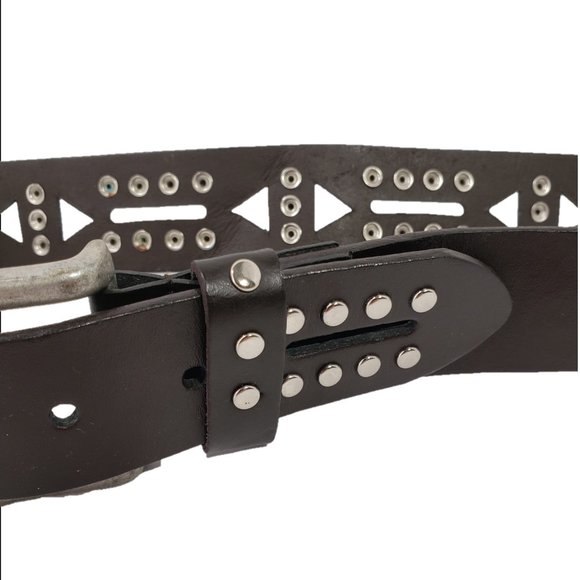 Genuine Bonded Leather Black Belt with Studs and Designed Cutouts Size 34-36 - Picture 5 of 5